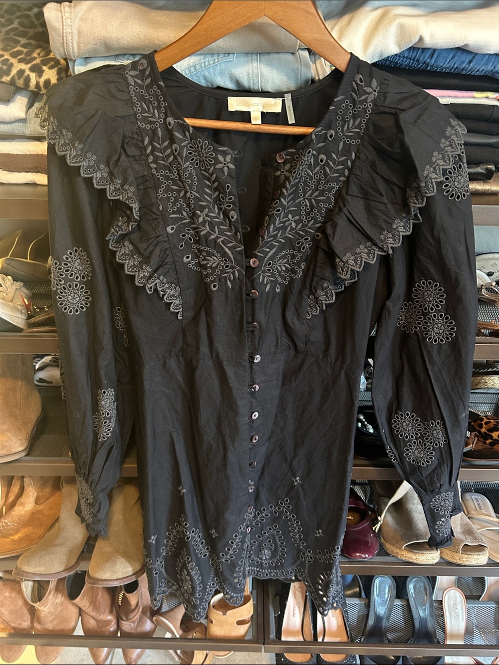 Black Embroidered Ruffle Front Women’s dress Loveschack fancy. I used this dress